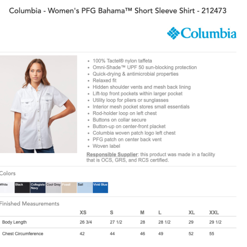 Ladies Columbia Short Sleeve Shirt 